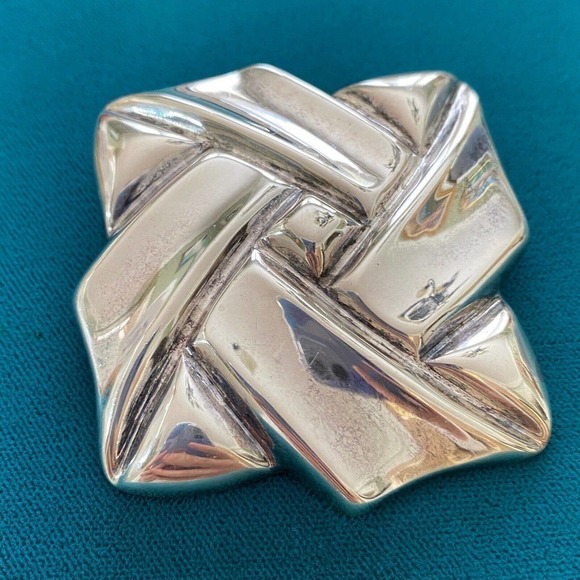 Taxco Mexico Vintage 925 Sterling Silver Large Twisted Square Heavy Brooch Pin - Picture 1 of 5